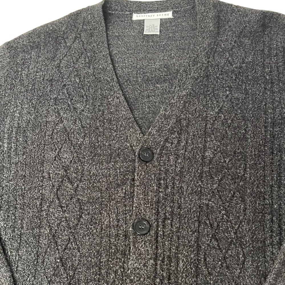 Geoffrey Beene Mens L Gray Button-Up Grandpa Cardigan Sweater Acrylic Knit  Y2K